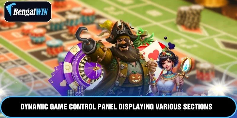 Dynamic game control panel displaying various sections of the casino