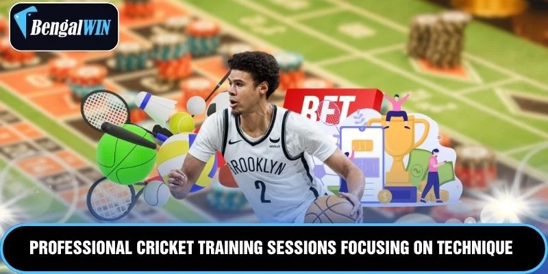 Professional cricket training sessions focusing on technique
