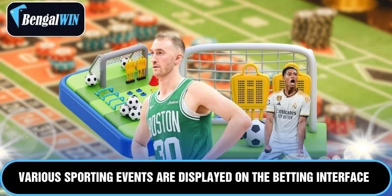 Various sporting events are displayed on the betting interface